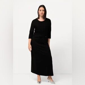 Ulla Popken Black Belted Knit Midi Dress Size 22 Plus Stretch Minimalist